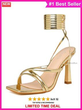 Womens Lace Up Strappy High Heeled Sandals Square Open Toe Stiletto Faux Leather